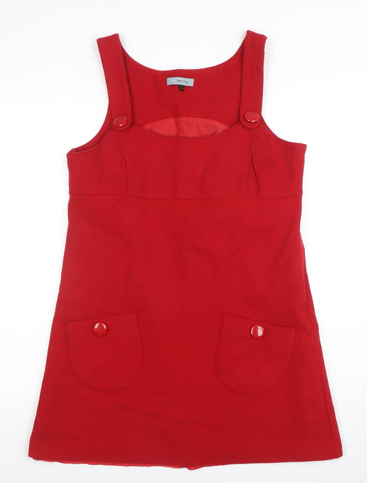 Red Herring Women Red Wool Blend Pinafore Dress Size 14