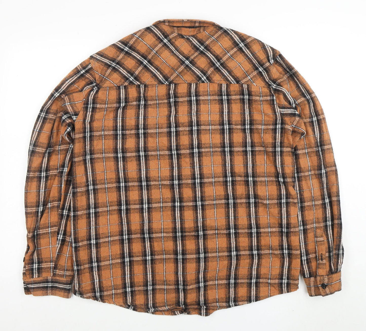 boohooMAN Men's Brown Plaid Long Sleeve Button-Up Flannel Shirt L