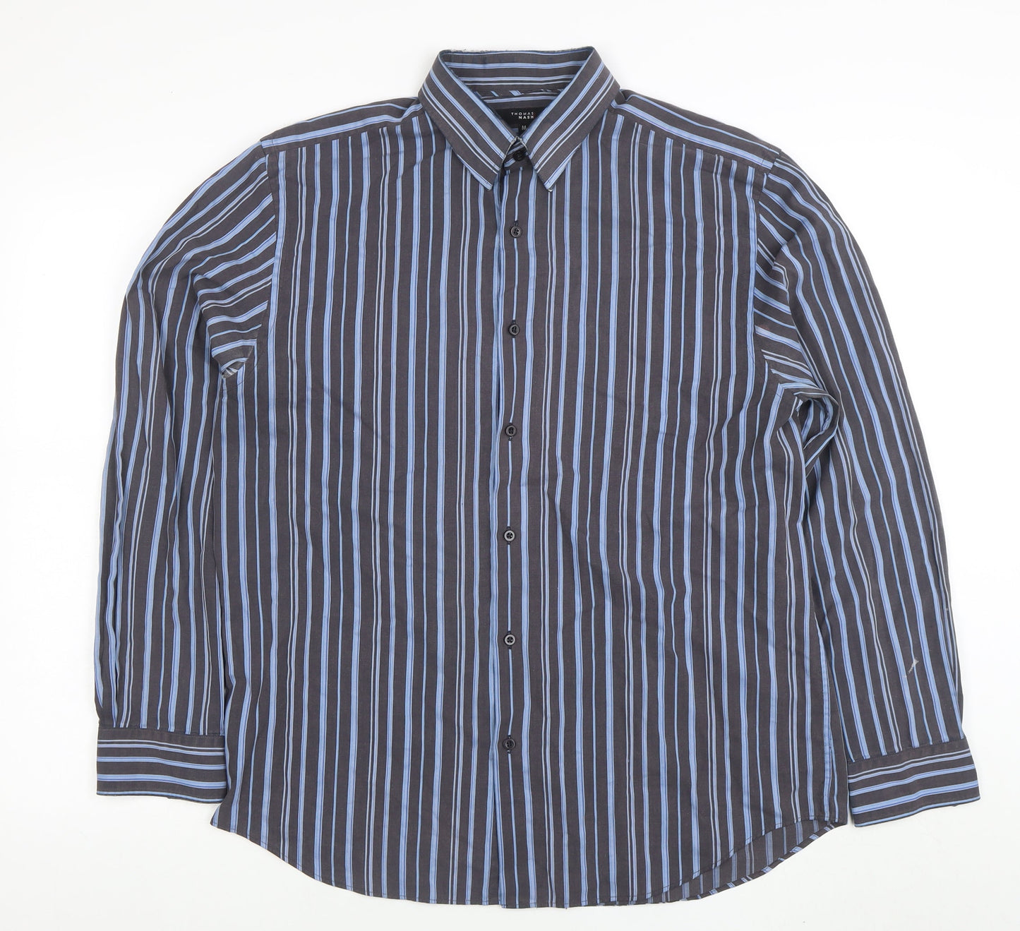 Thomas Nash Men's Blue Striped Long Sleeve Cotton Shirt M