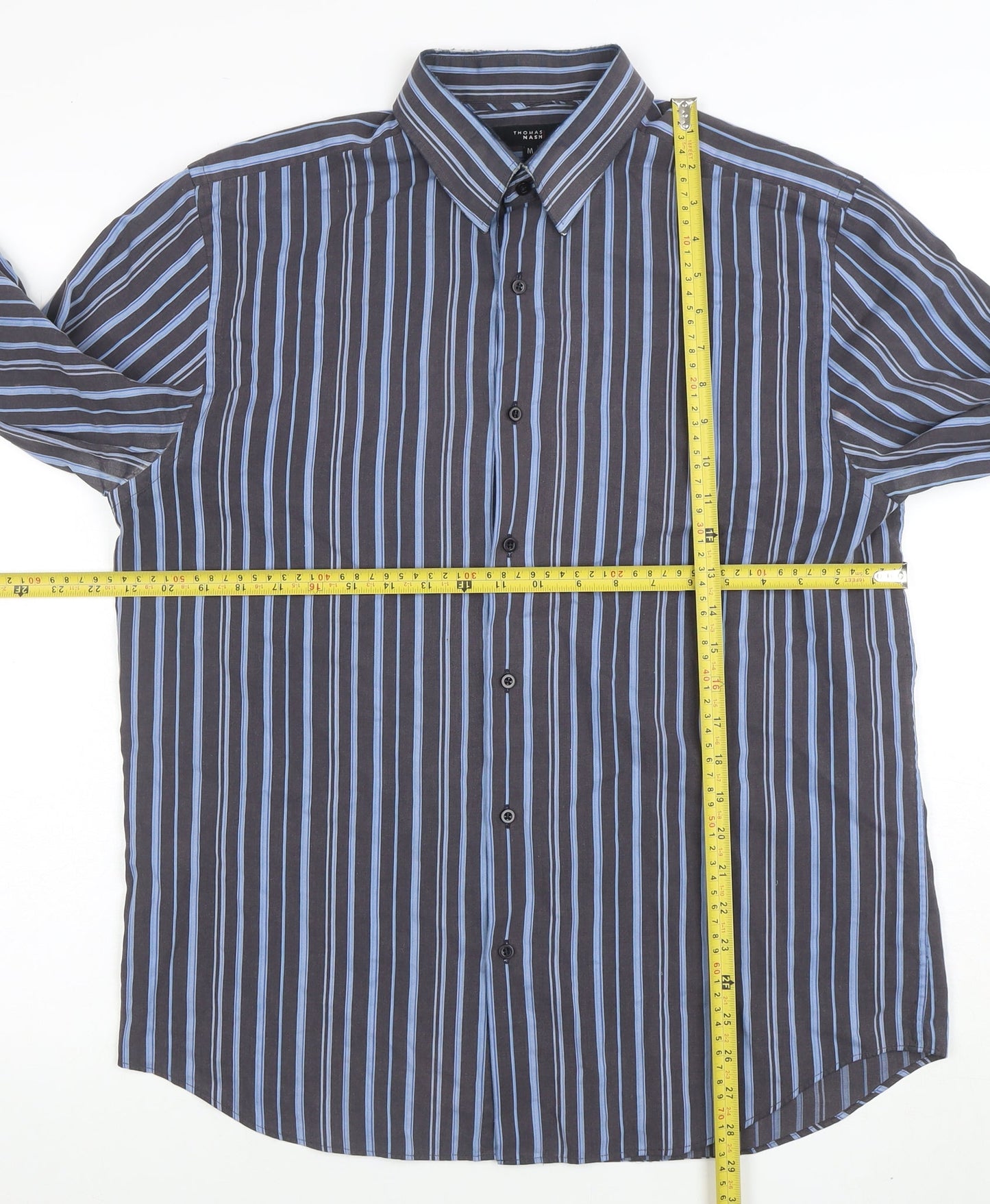 Thomas Nash Men's Blue Striped Long Sleeve Cotton Shirt M