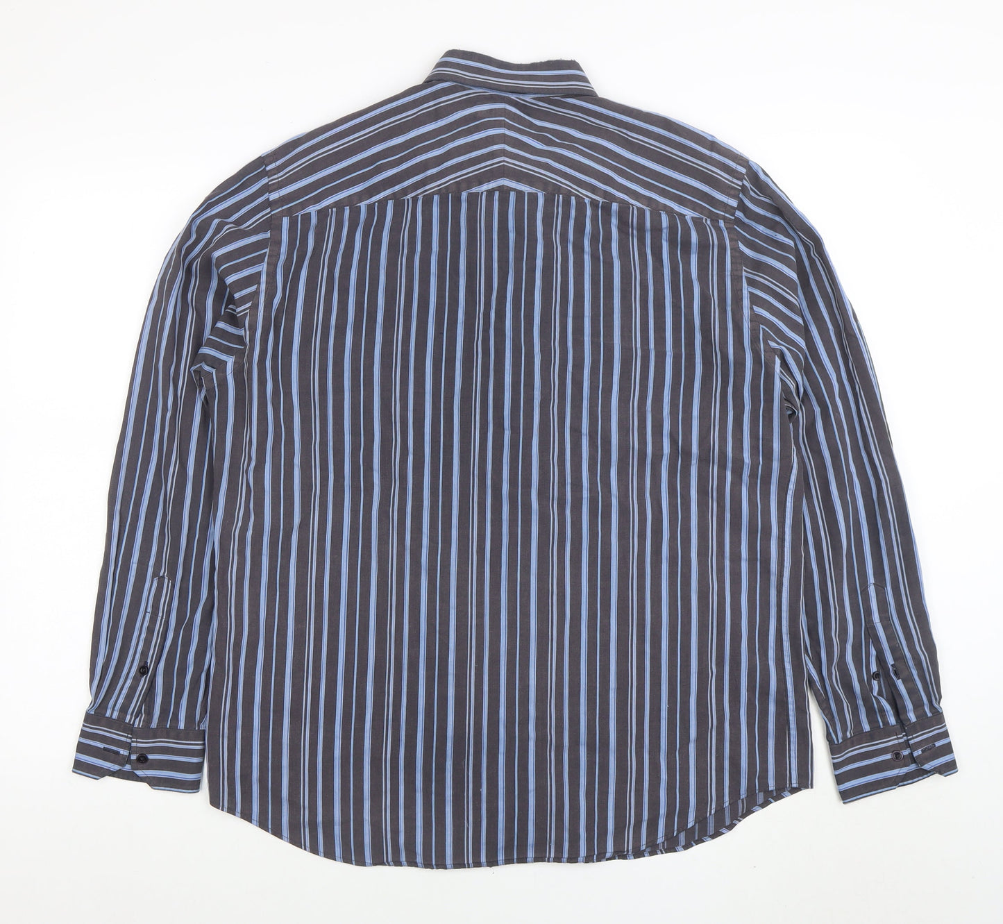 Thomas Nash Men's Blue Striped Long Sleeve Cotton Shirt M