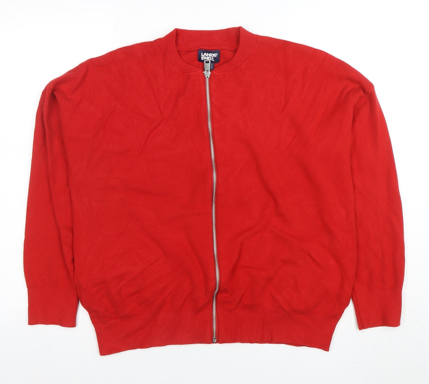 Lands' End Women's Red Full Zip Knit Jumper Size L