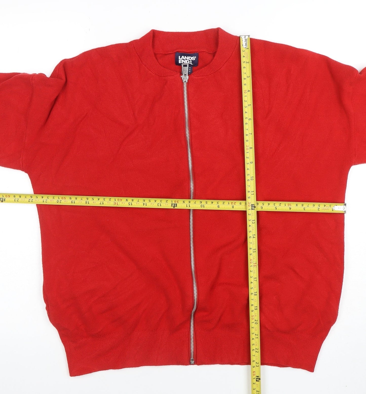 Lands' End Women's Red Full Zip Knit Jumper Size L