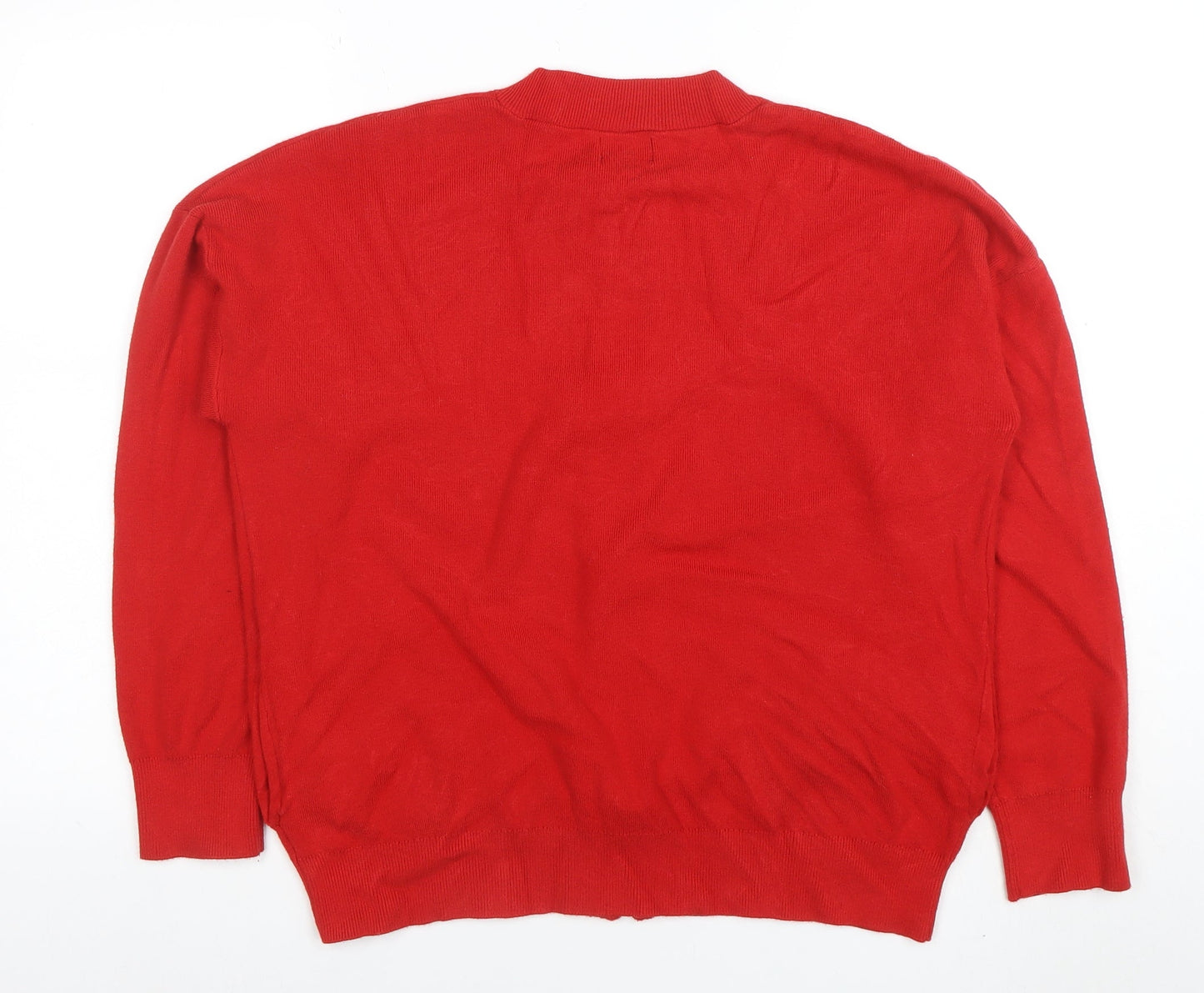Lands' End Women's Red Full Zip Knit Jumper Size L
