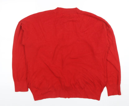 Lands' End Women's Red Full Zip Knit Jumper Size L