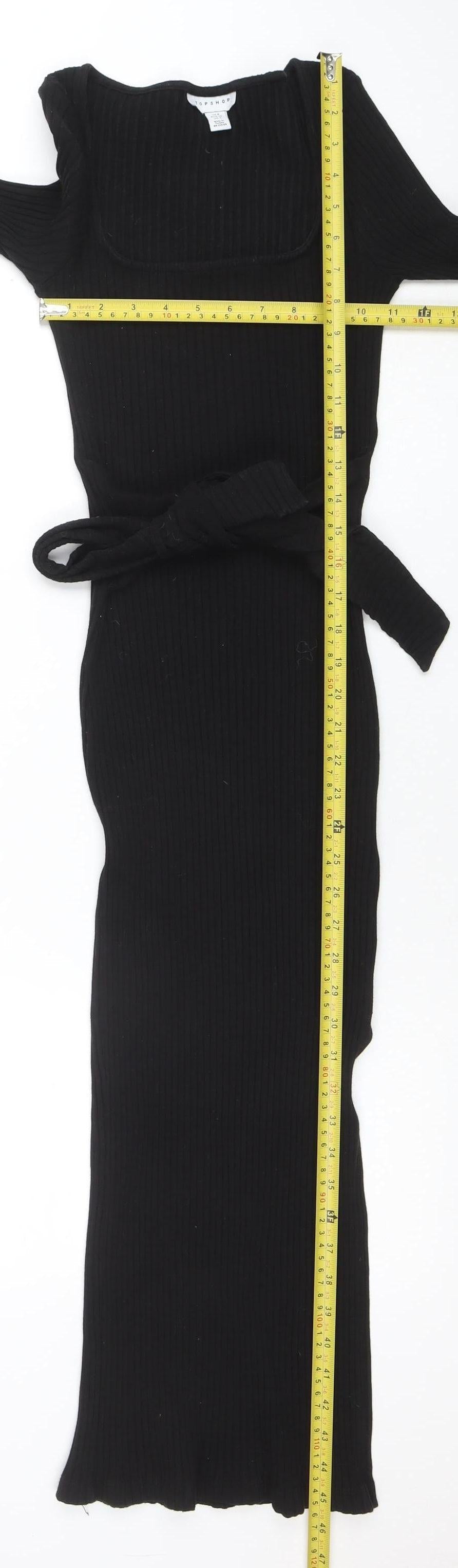Topshop Women Black Bodycon Ribbed Midi Dress Size 8 Long Sleeve