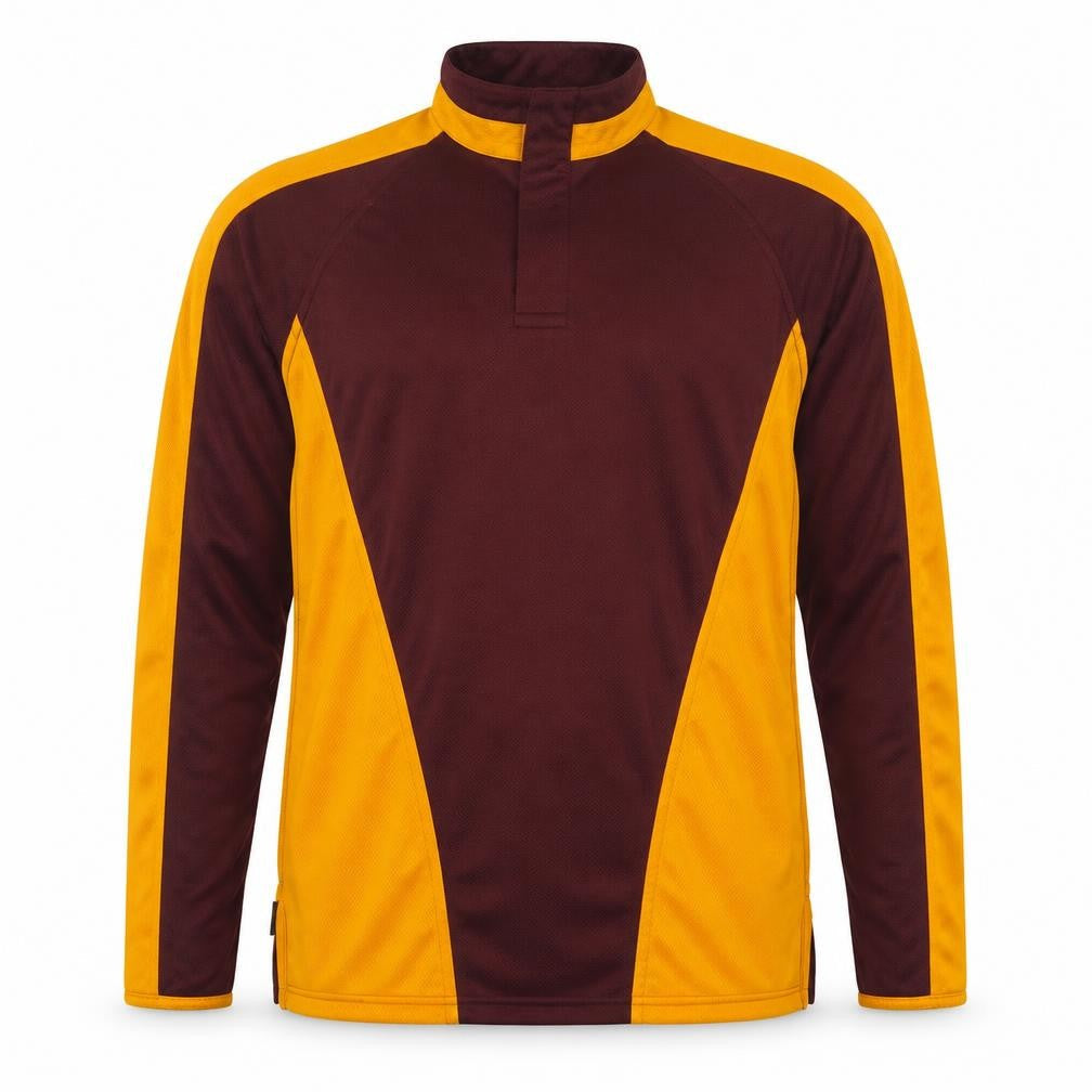 Falcon Men's Maroon and Gold Long Sleeve Polo Shirt Size S