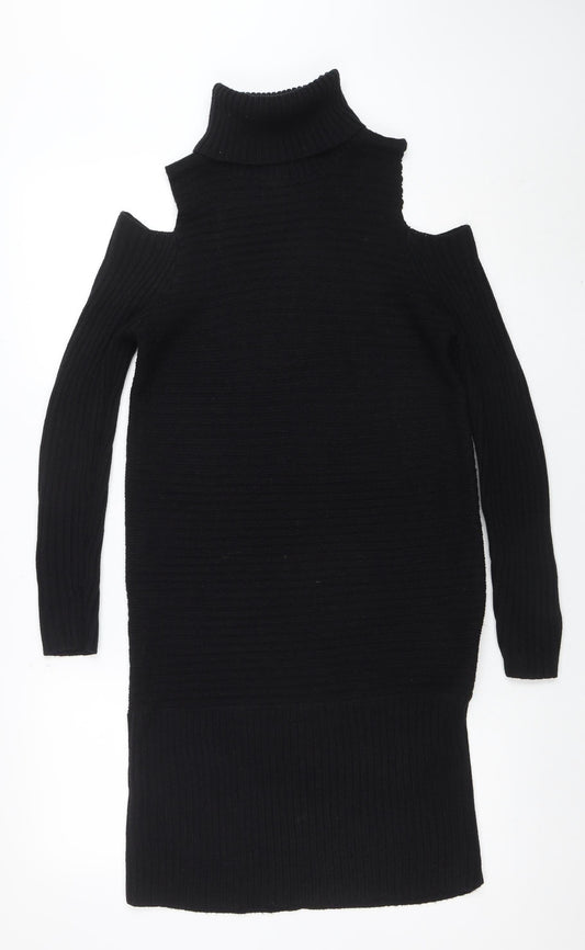 Noisy May Womens Black S Knit Bodycon Cold Shoulder Dress