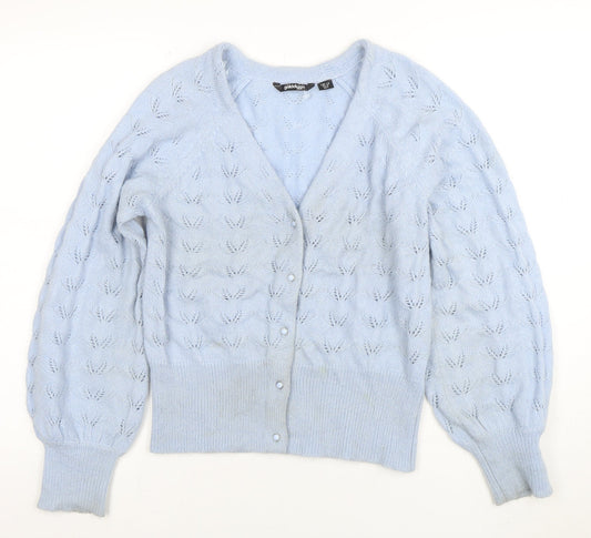 Golddigga Women Blue Size 12 V-Neck Cardigan Knit Jumper