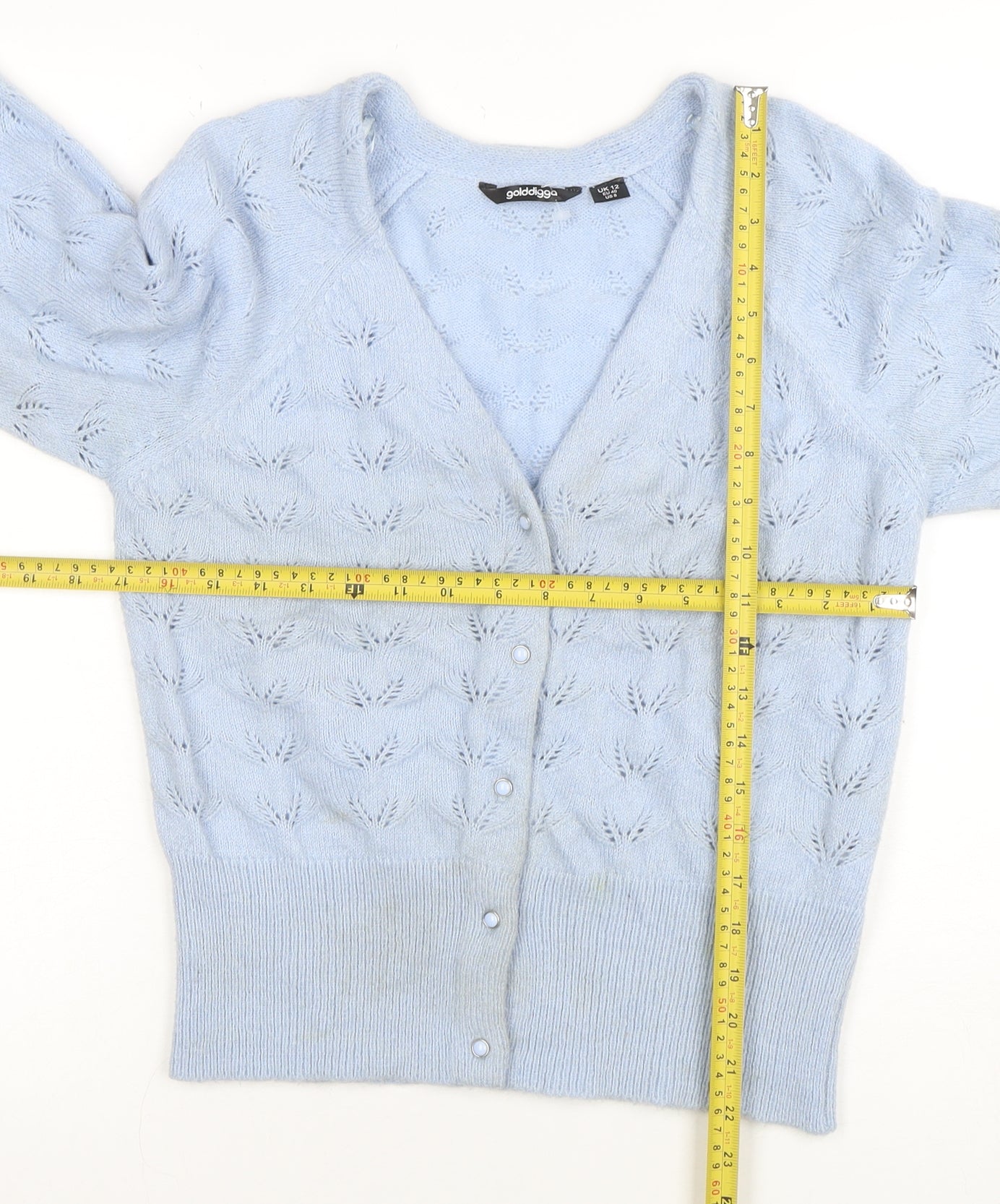 Golddigga Women Blue Size 12 V-Neck Cardigan Knit Jumper