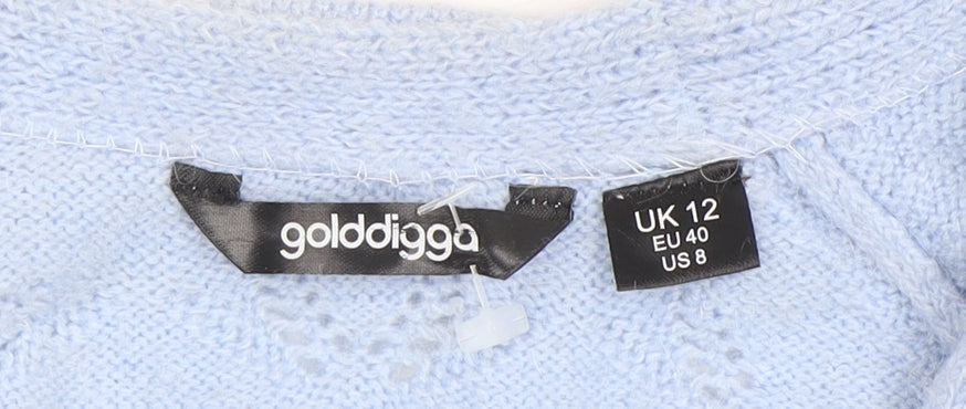 Golddigga Women Blue Size 12 V-Neck Cardigan Knit Jumper