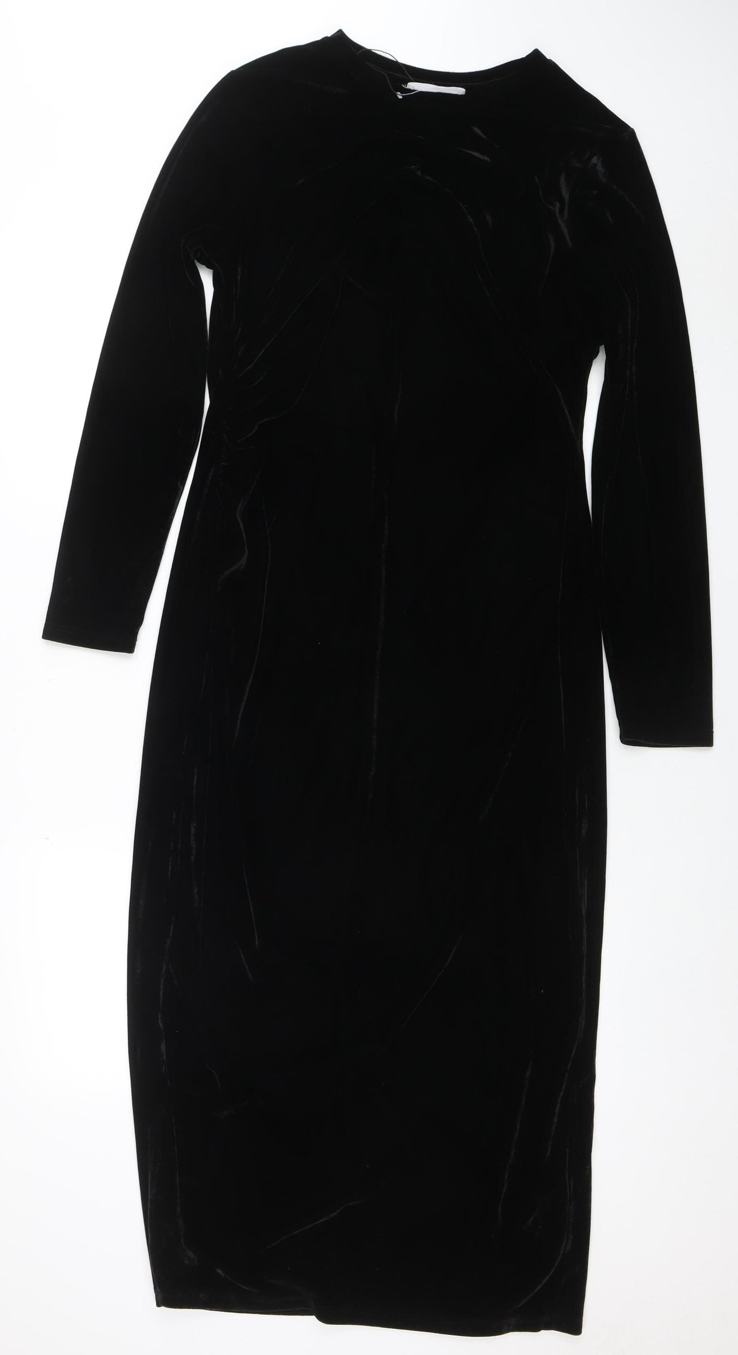 Primark Women’s Black Velvet Bodycon Midi Dress Size L 14-16