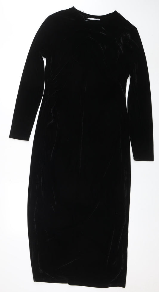 Primark Women’s Black Velvet Bodycon Midi Dress Size L 14-16