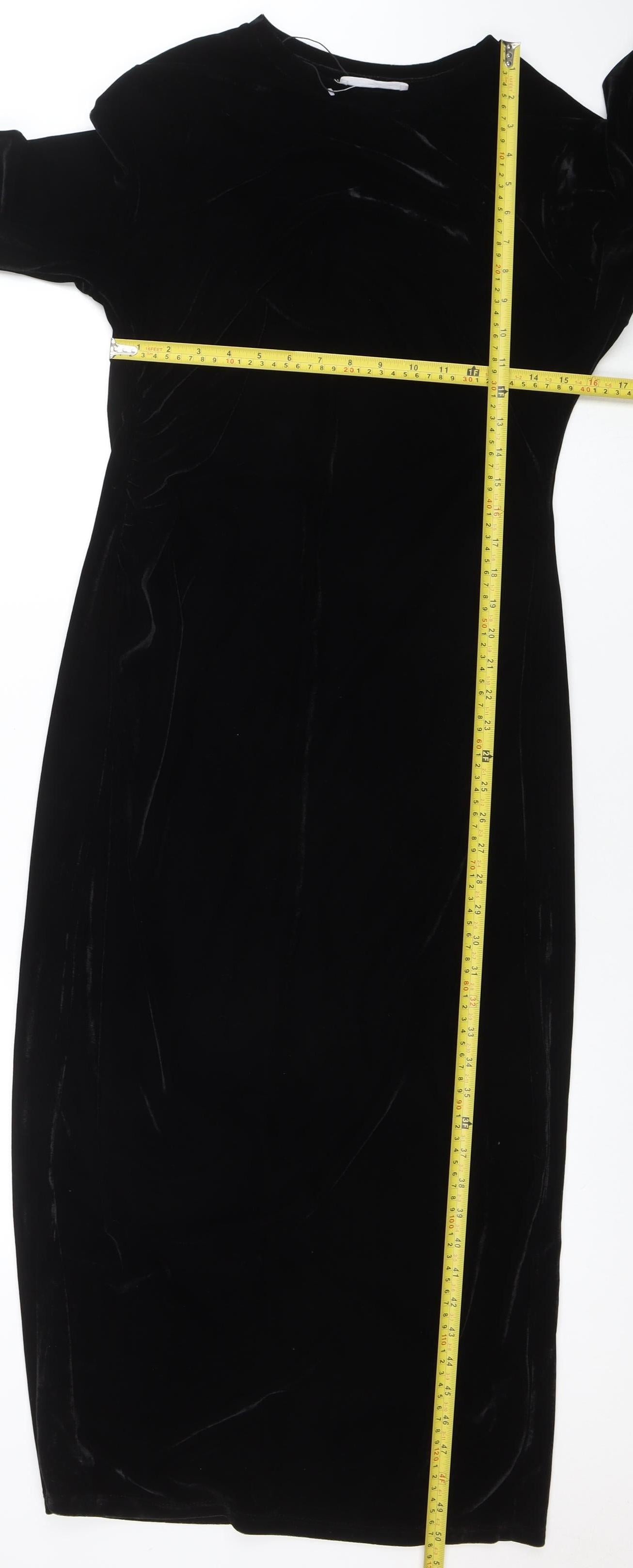 Primark Women’s Black Velvet Bodycon Midi Dress Size L 14-16