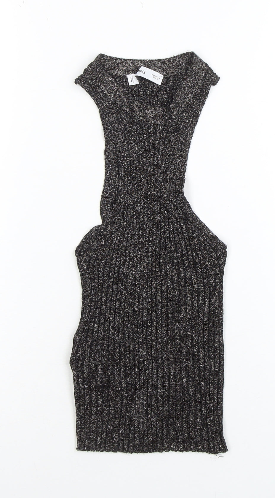 MNG Women's Black Metallic Ribbed Halter Camisole Top Size M