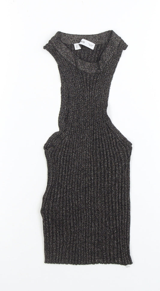 MNG Women's Black Metallic Ribbed Halter Camisole Top Size M