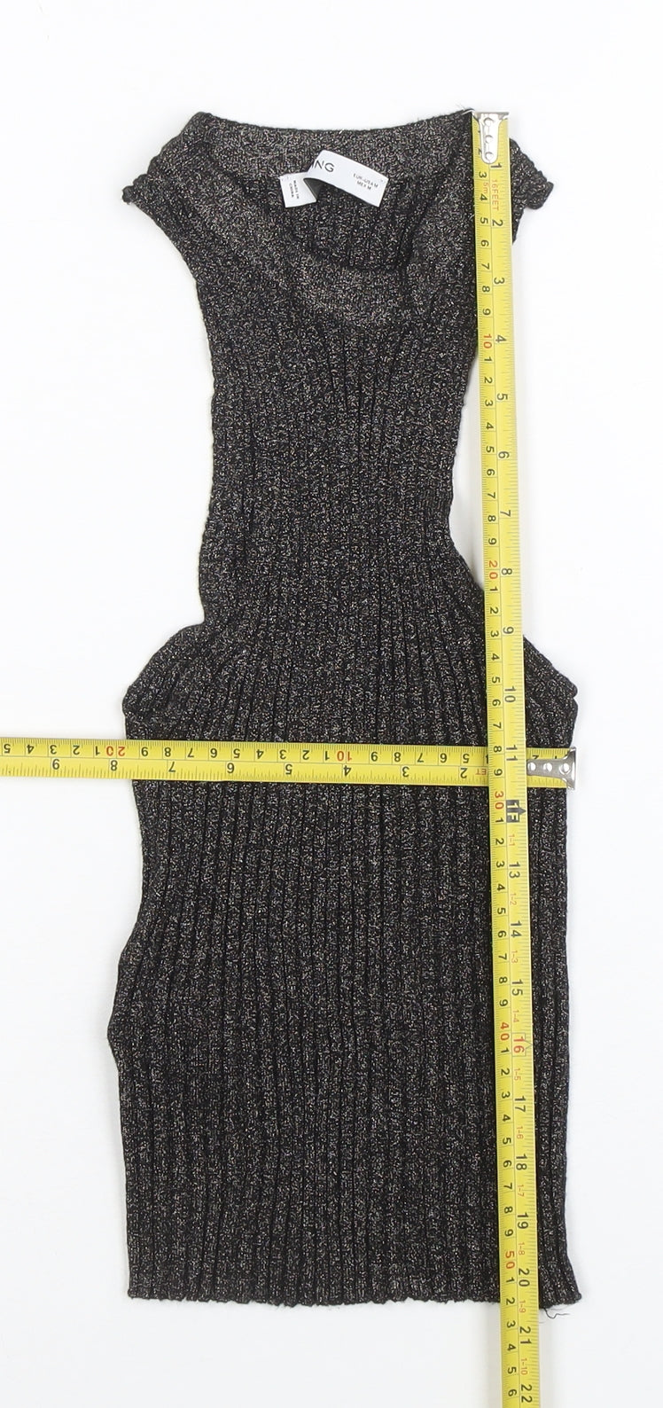 MNG Women's Black Metallic Ribbed Halter Camisole Top Size M