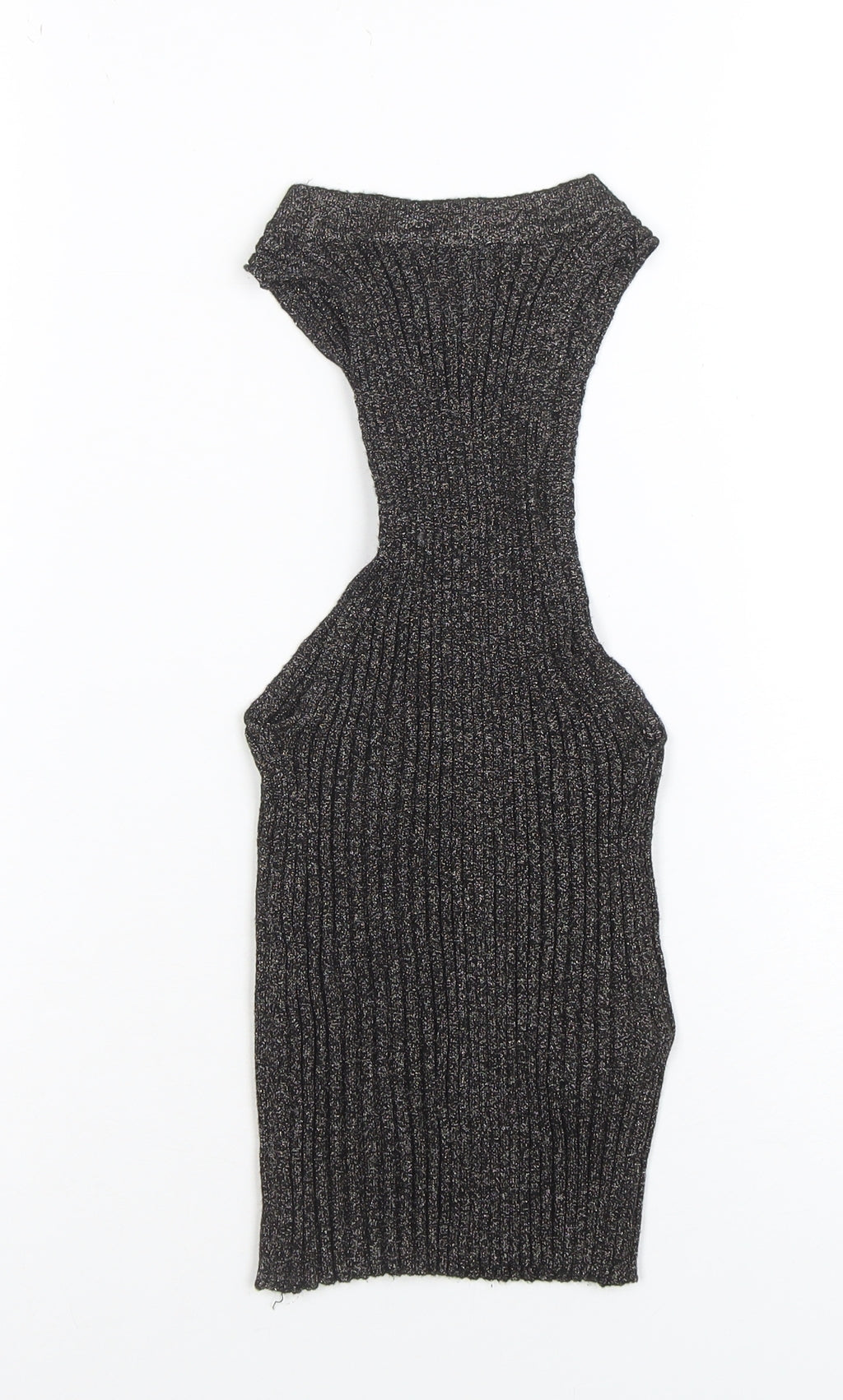 MNG Women's Black Metallic Ribbed Halter Camisole Top Size M