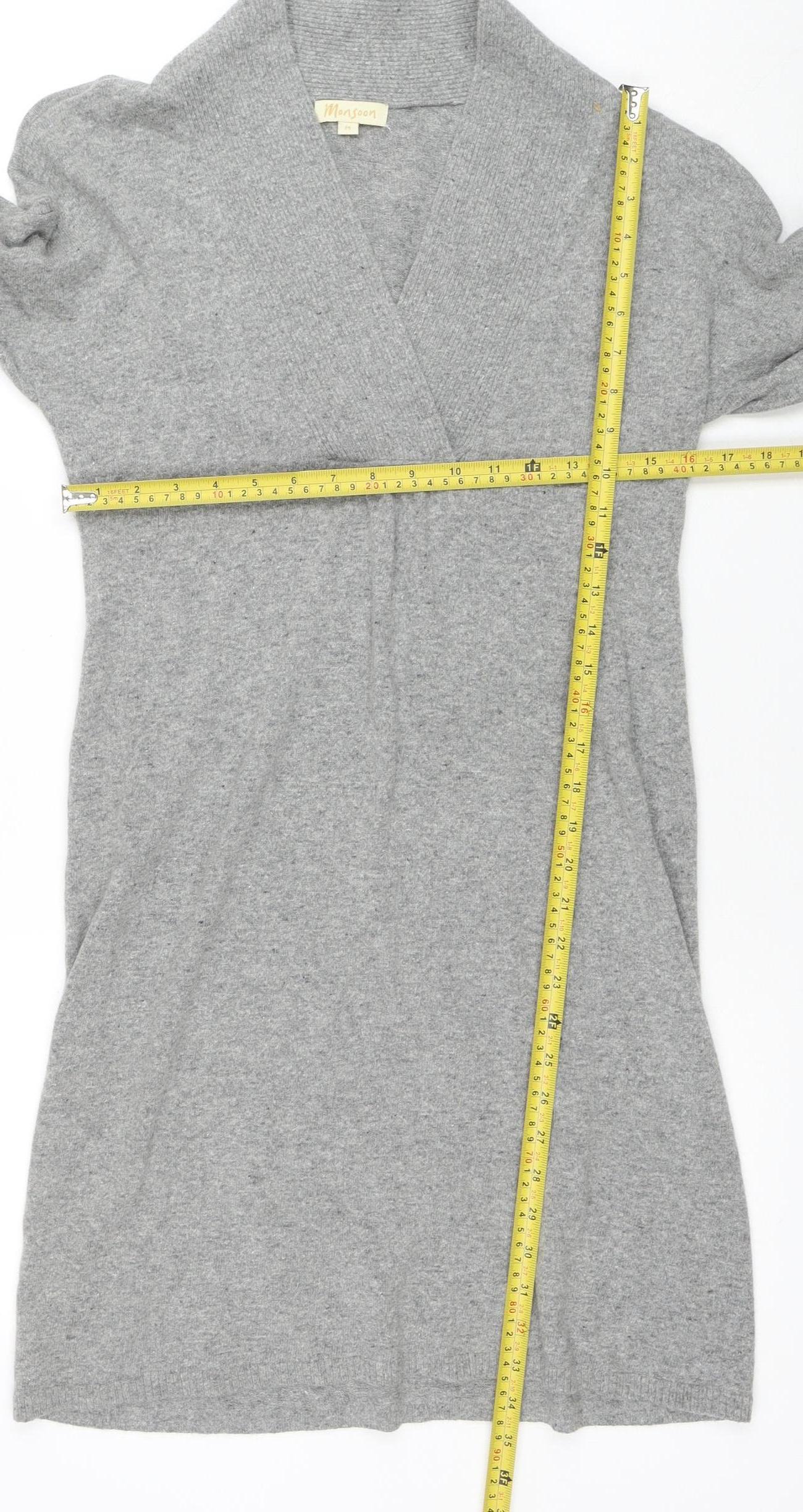 Monsoon Women’s Grey Knit V-Neck Sweater Dress Size M