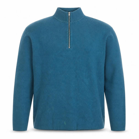 Front view of ASOS men’s blue 1/2 zip high neck cotton sweater, size L