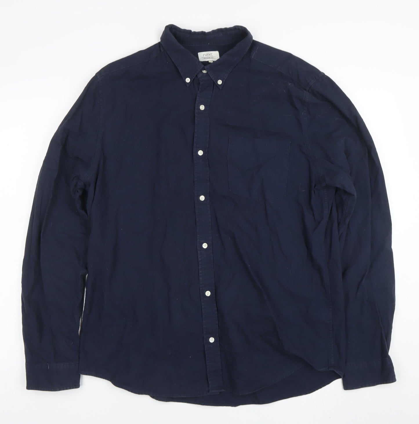Next Men's Blue Long Sleeve Cotton Button-Down Shirt Size L