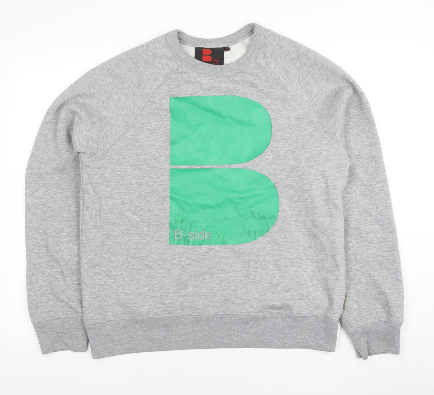 B-side Mens Grey Crew Neck Sweatshirt M Graphic Urban Pullover