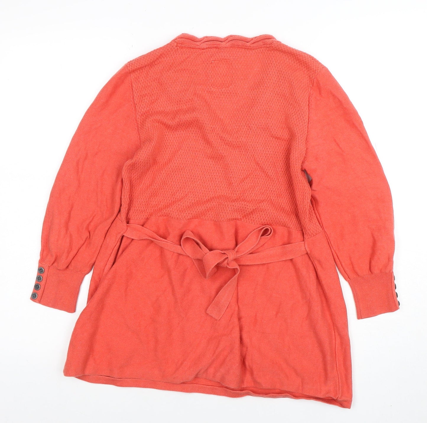 Debenhams Women’s Orange Cotton Knit Tunic Top Size 12 V-Neck Belted