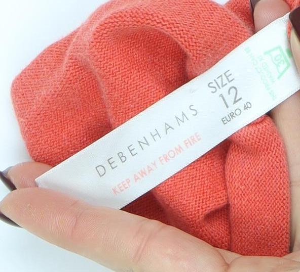 Debenhams Women’s Orange Cotton Knit Tunic Top Size 12 V-Neck Belted