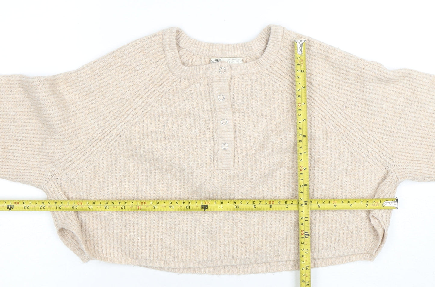 Pull&Bear Women's Beige Henley Knit Jumper Size S