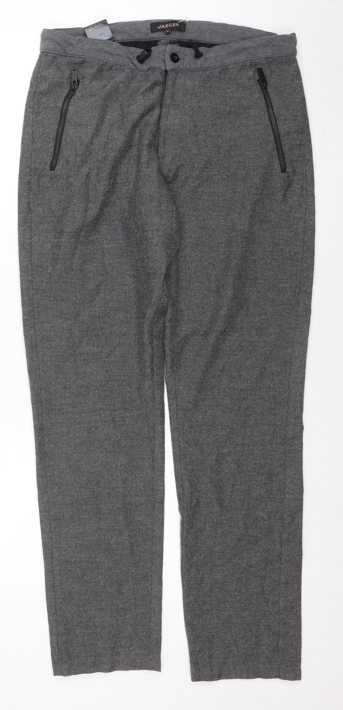 Jaeger Women Grey Wool Blend Straight Trousers M