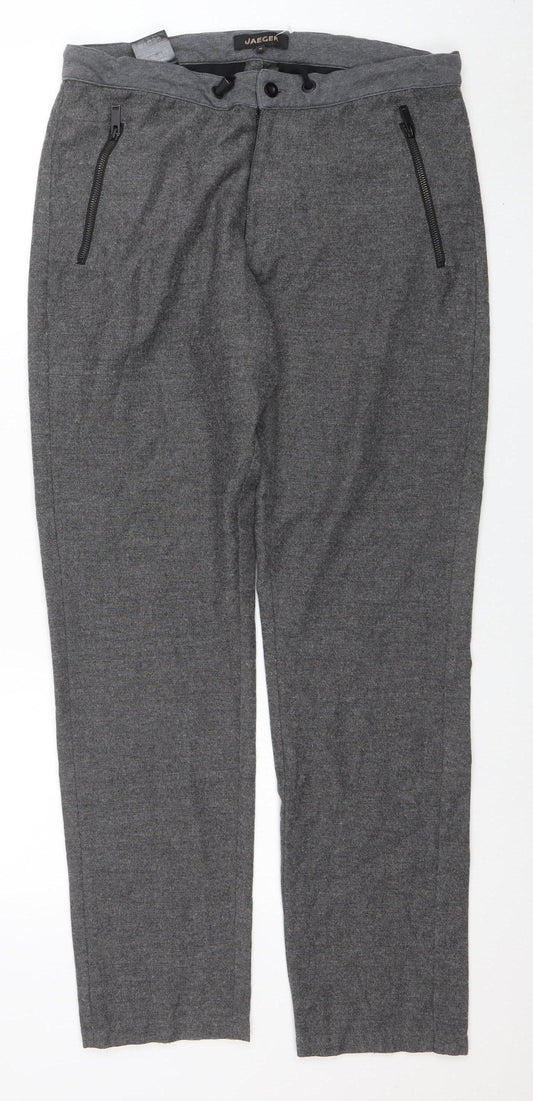 Jaeger Women Grey Wool Blend Straight Trousers M