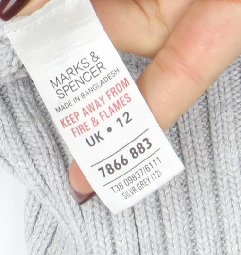 Marks and Spencer Women's Grey Size 12 Roll Neck Full Zip Jumper