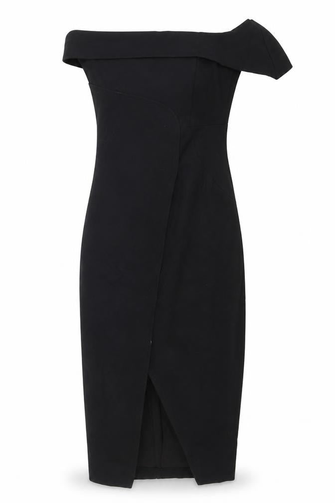 Lavish Alice Women's Black Size 6 Off Shoulder Bodycon Midi Dress