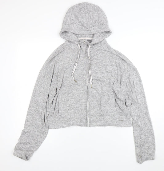 Hollister Women Grey Full Zip Hoodie Small Soft Knit Casual