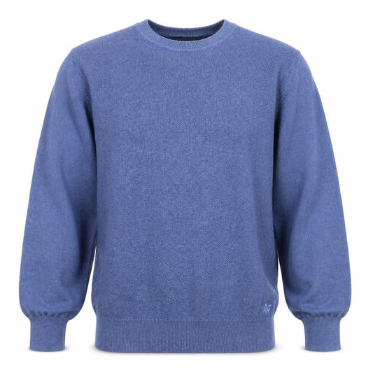 Front view of Crew Clothing Men's Blue Cotton Jumper, size S