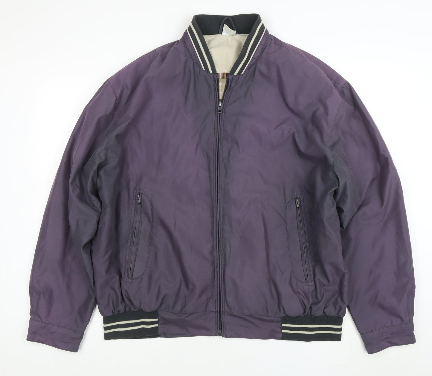 MAN Men's Purple Bomber Jacket Size L Zip Up Casual Varsity Style