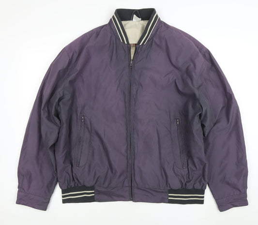 MAN Men's Purple Bomber Jacket Size L Zip Up Casual Varsity Style