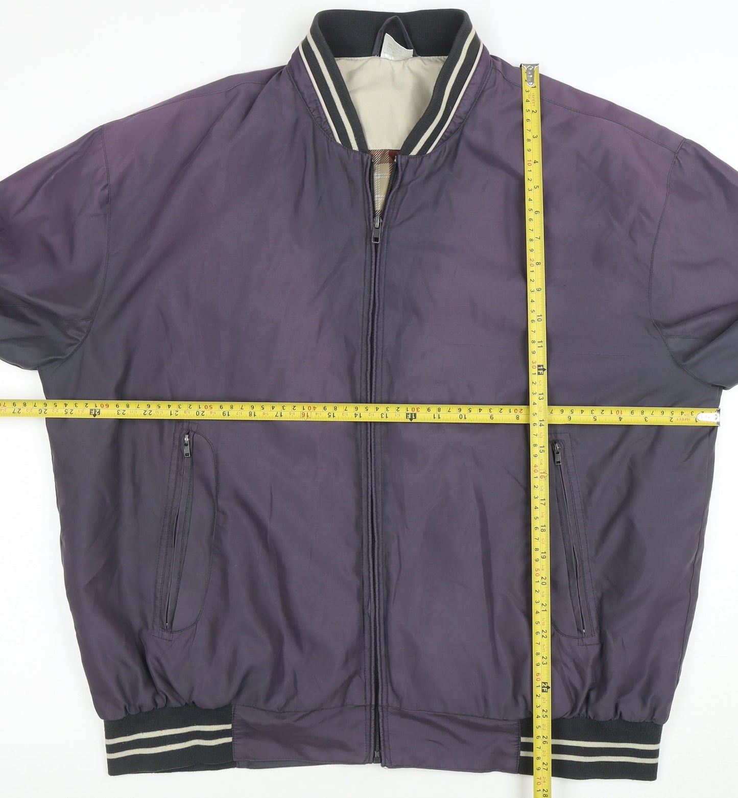 MAN Men's Purple Bomber Jacket Size L Zip Up Casual Varsity Style