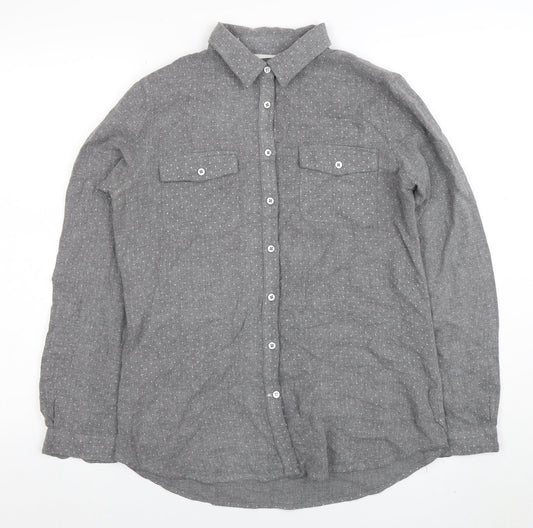 Crew Clothing Co. Womens Grey Polka Dot Button-Up Shirt Size 10