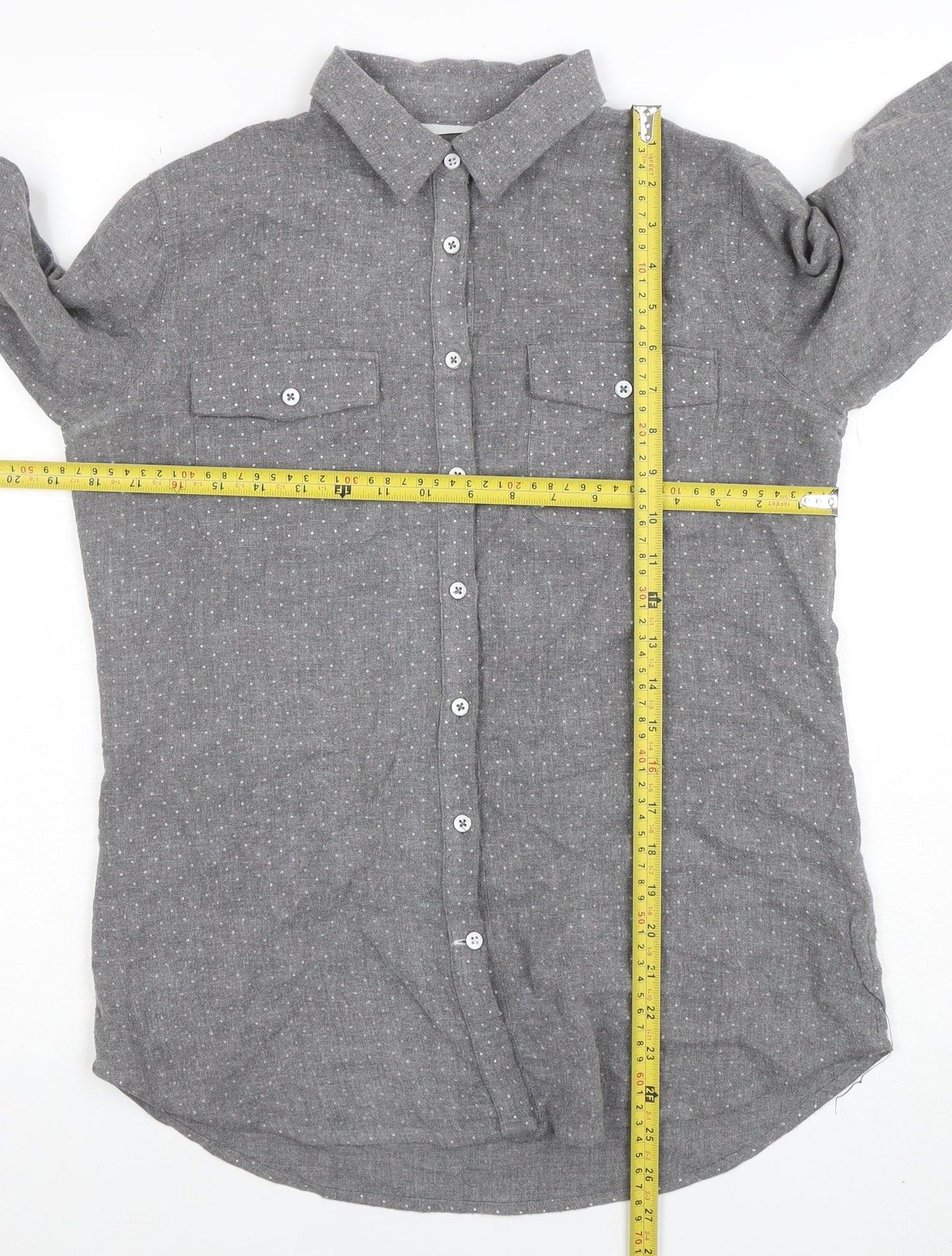 Crew Clothing Co. Womens Grey Polka Dot Button-Up Shirt Size 10