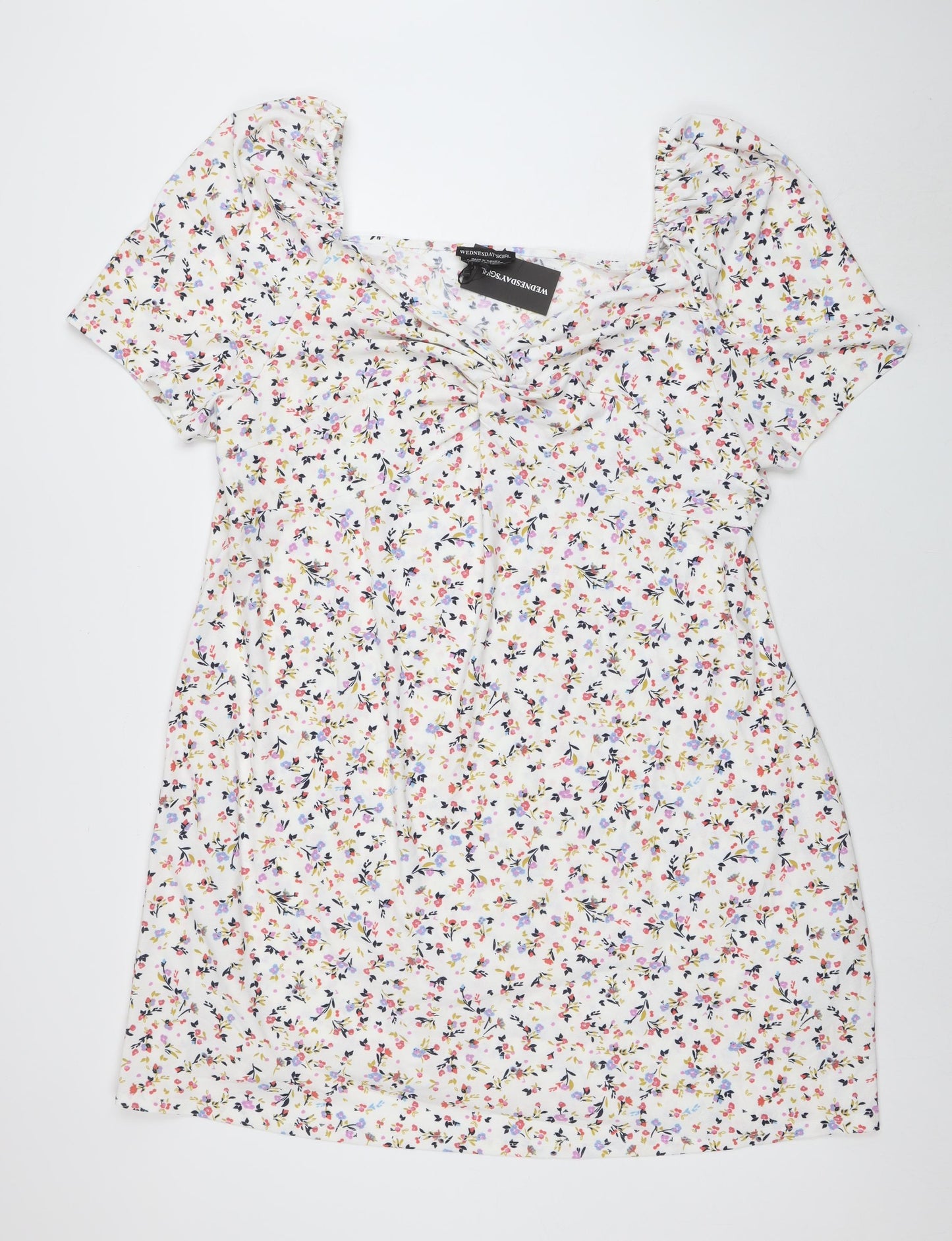 Wednesday's Girl Women's Plus Size 24 Multicoloured Floral A-Line Puff Sleeve Dress