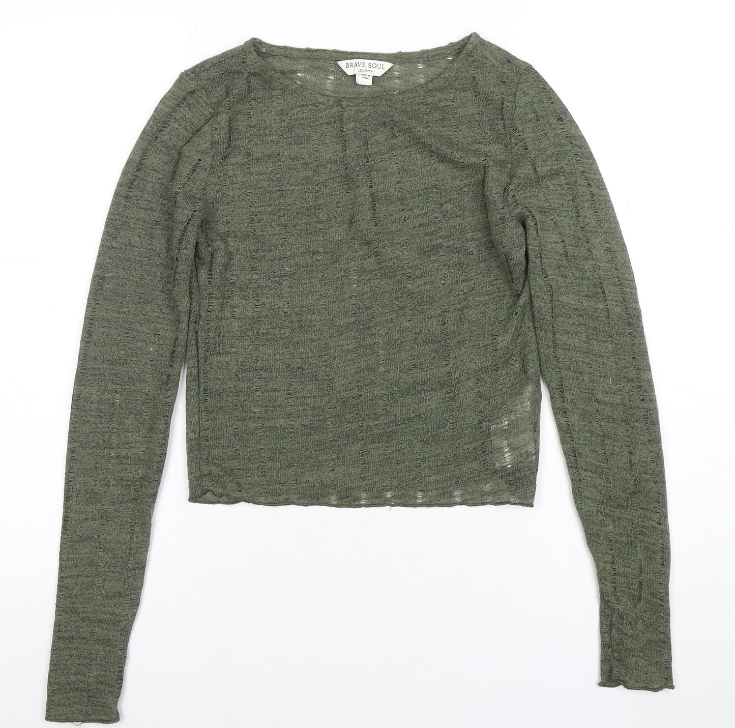 Brave Soul Women Green XS Lightweight Crew Neck Long Sleeve Jumper