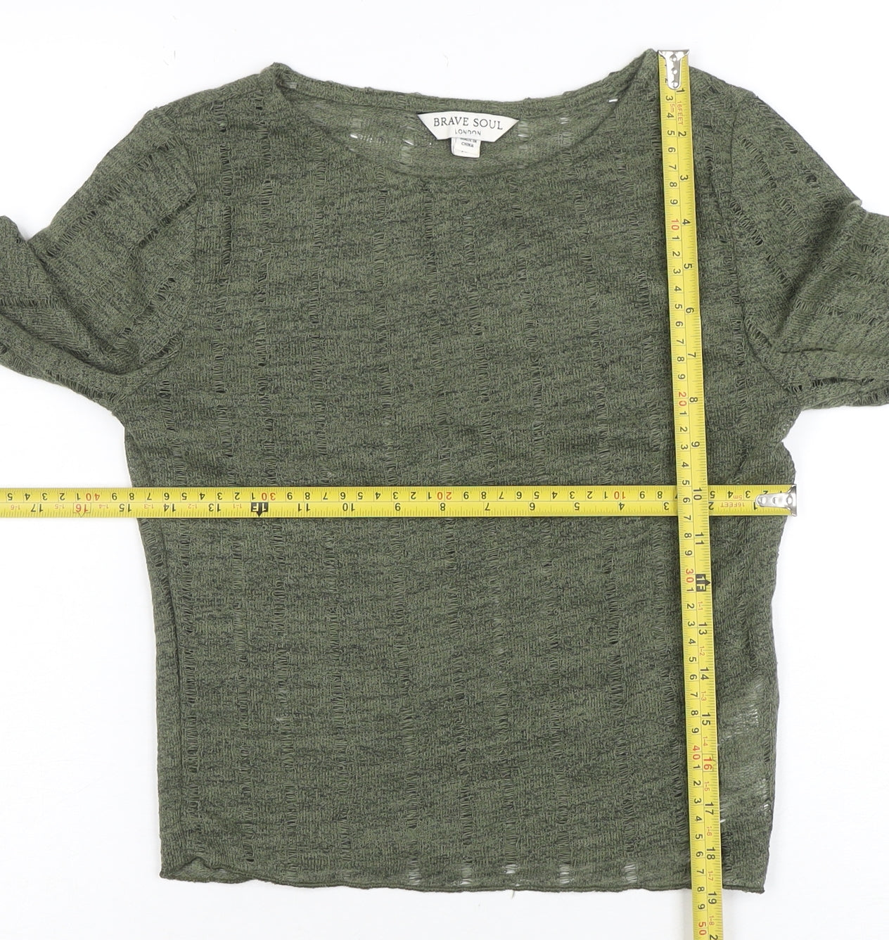 Brave Soul Women Green XS Lightweight Crew Neck Long Sleeve Jumper