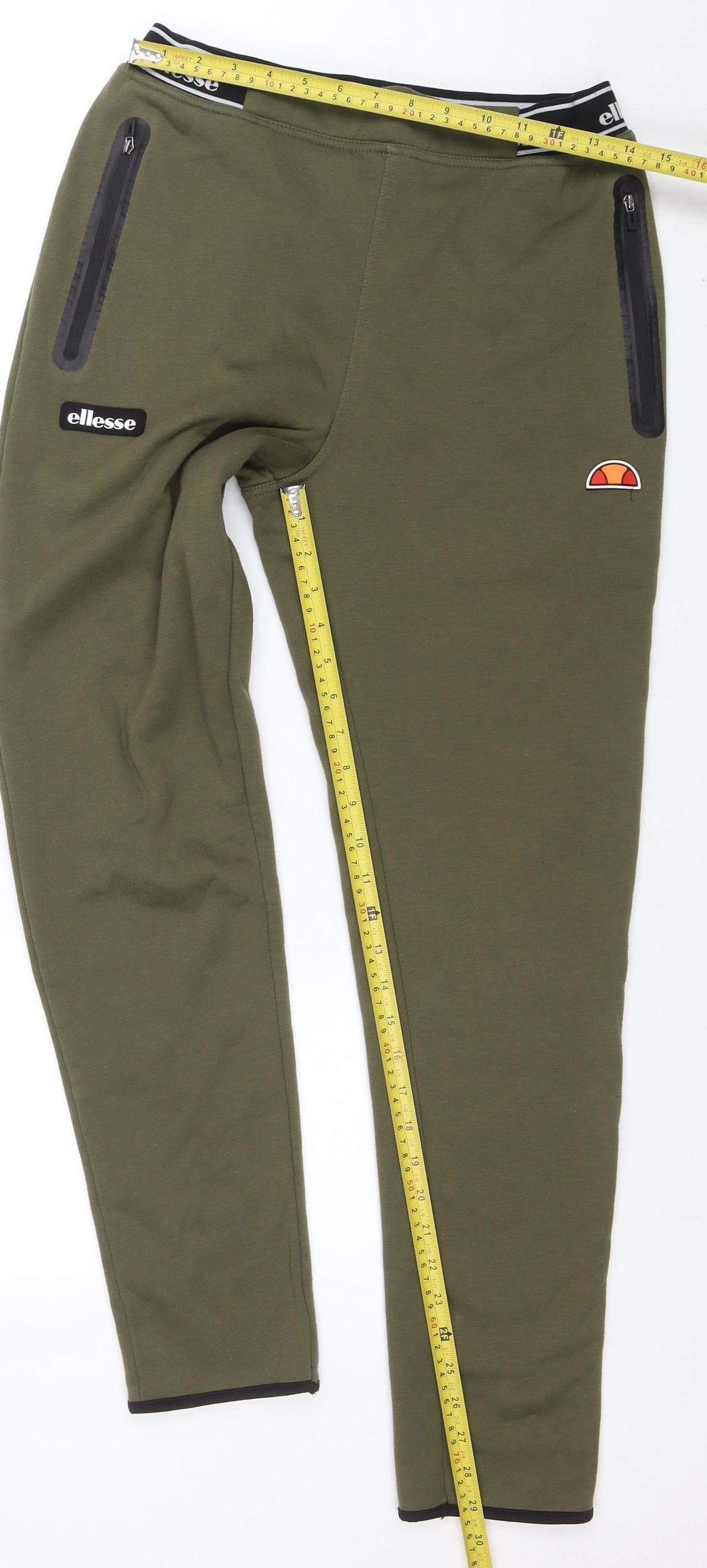 Ellesse Mens Green Jogger Trousers Size S Slim Fit Elastic Waist Zip Pockets