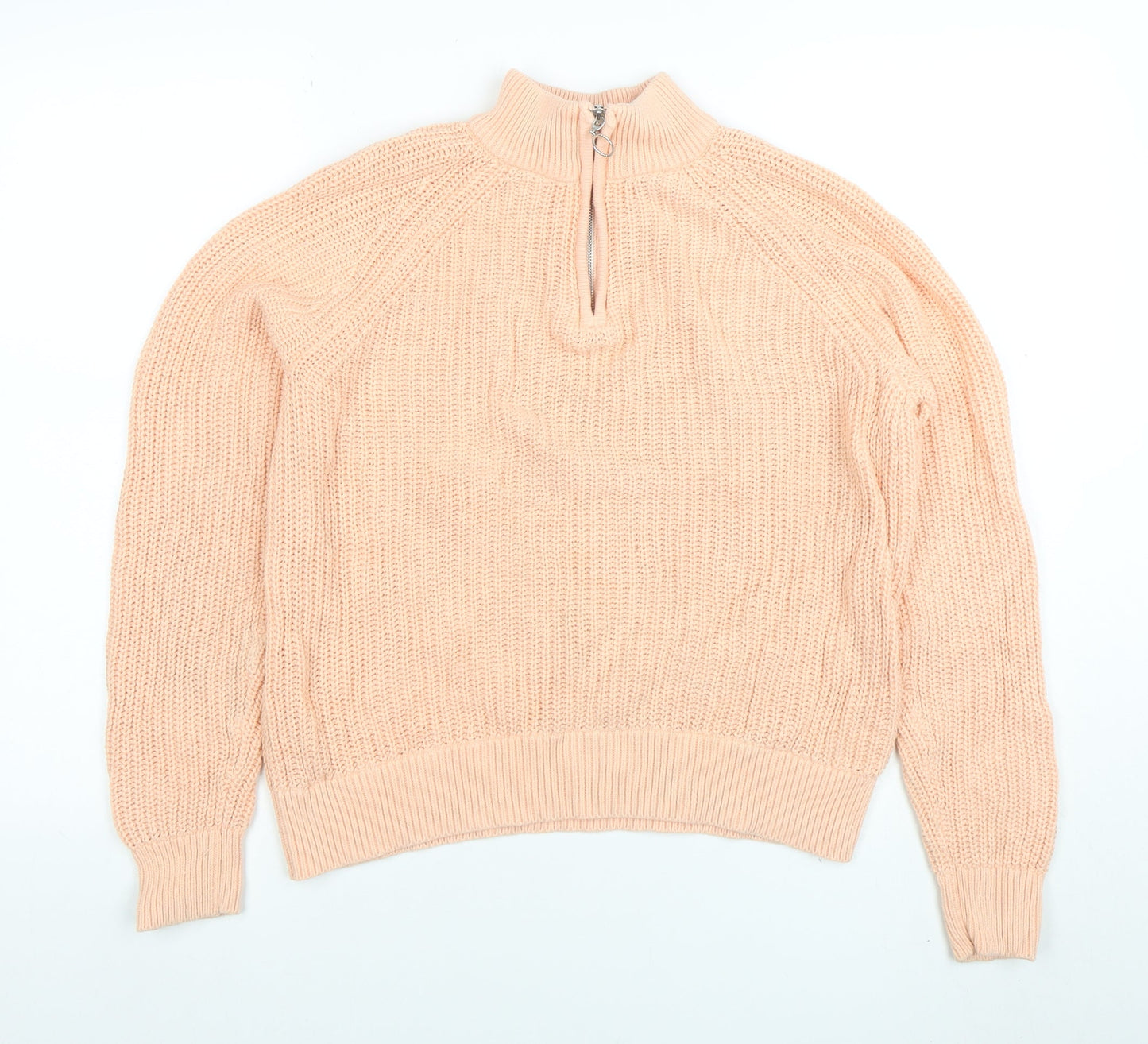 Lands' End Women's Pink Cotton 1/4 Zip High Neck Jumper Size S