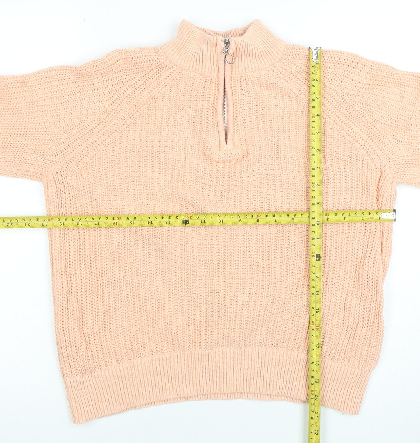 Lands' End Women's Pink Cotton 1/4 Zip High Neck Jumper Size S