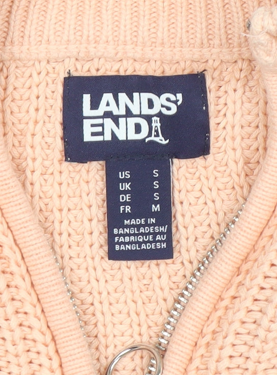 Lands' End Women's Pink Cotton 1/4 Zip High Neck Jumper Size S