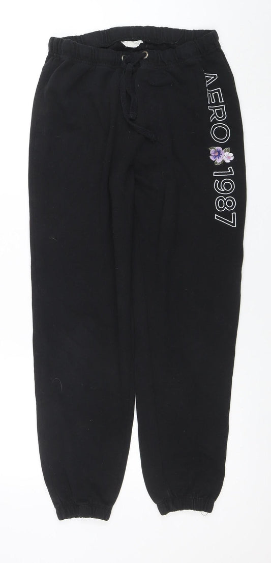 Aéropostale Womens Black Jogger Sweatpants M Drawstring Waist Cotton Blend