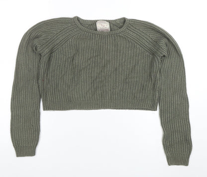 Pull&Bear Women Green Chunky-Knit Crew Neck Jumper Size S