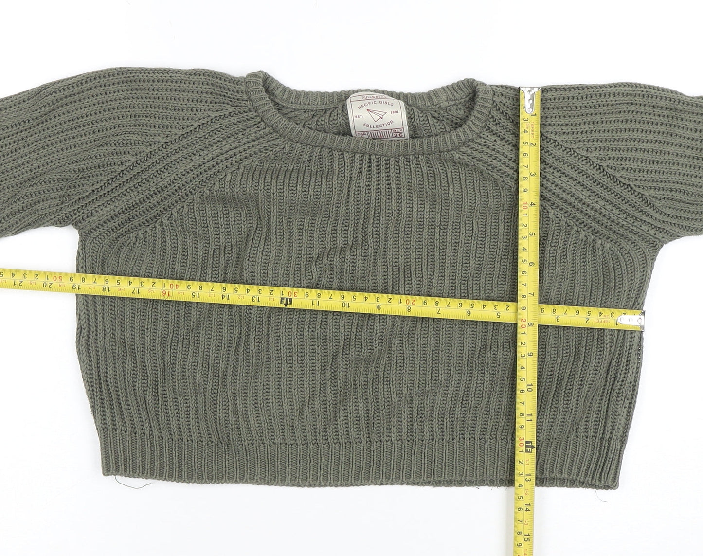 Pull&Bear Women Green Chunky-Knit Crew Neck Jumper Size S